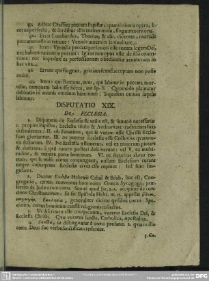 Disputatio XIX. De Ecclesia