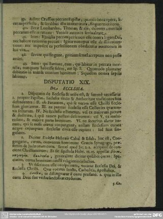 Disputatio XIX. De Ecclesia