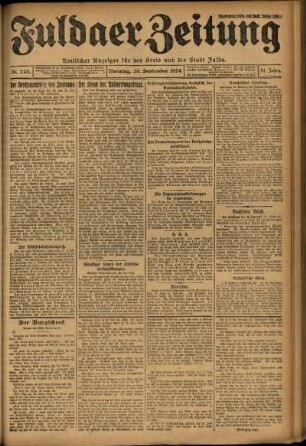 Erste Ausgabe vom Dienstag, den 30. September 1924.