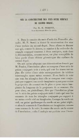 Sur la construction des axes d'une surface du second degré.