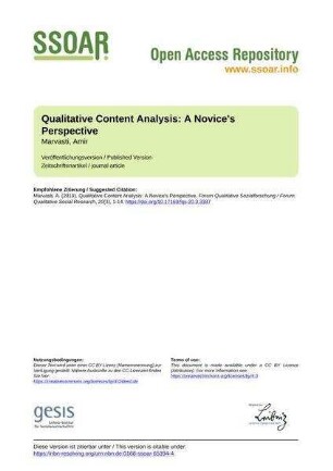 Qualitative Content Analysis: A Novice's Perspective