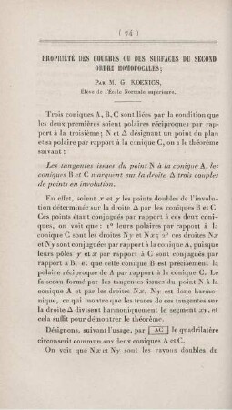 Propriété des courbes ou des surfaces du second ordre homofocales.