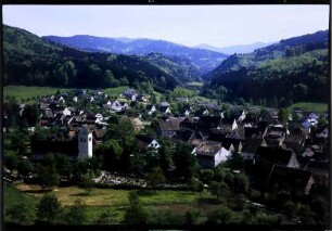 Sulzburg: Blick auf die Stadt und St. Cyriak, vom Schlossberg