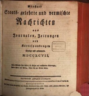Kurfürstlich gnädigst privilegirte Münchner-Zeitung. 1797