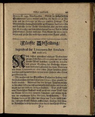 Fünffte Abtheilung / begreiffend die Lineamenta der Annalium des medii ævi.