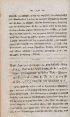 700-712 [Rezension] Krug, Ludwig Anton, Beiträge zur Homiletik