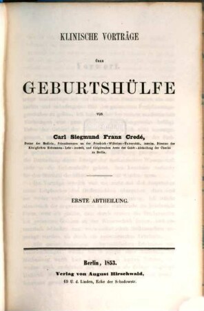 Klinische Vorträge über Geburtshülfe, 1