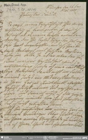 Eigenh. Brief von Sophie Bernhardi an August Wilhelm von Schlegel, München, 26.05.1810