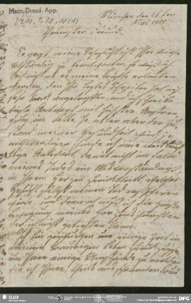 Eigenh. Brief von Sophie Bernhardi an August Wilhelm von Schlegel, München, 26.05.1810