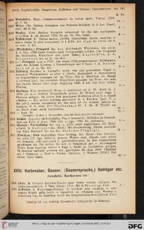 XVIII. Verbrecher, Gauner, (Gaunersprache,) Betrüger etc. (Nr. 2318- 2394)