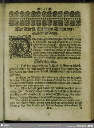 Der Fürstl. Zellischen Linien vorgegebene Ursachen