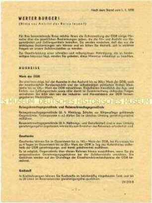 Merkblatt der Zollverwaltung der DDR für Auslandsreisen