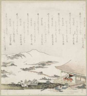 Dichterin Murasaki Shikibu auf der überdachten Veranda