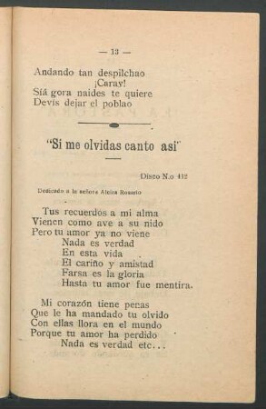 "Si me olvidas canto asi" : Disco N.o 412