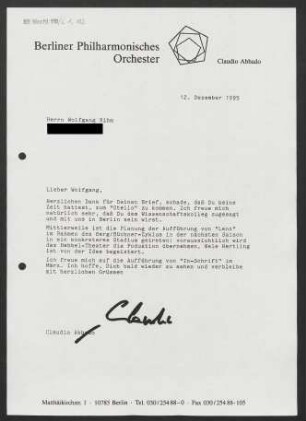 Brief an Wolfgang Rihm, 12.12.1995