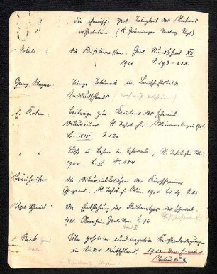 Literaturverzeichnis, handschriftlich