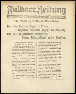 Ausgabe vom Mittwoch, den 22. November 1916.