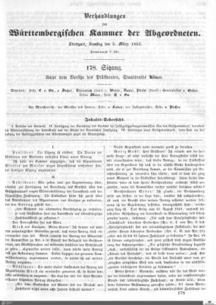 178. Sitzung, Stuttgart, 5.3.1853