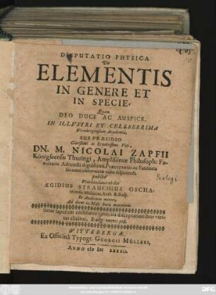 Disputatio Physica De Elementis In Genere Et In Specie