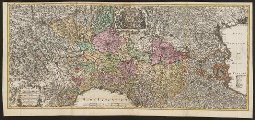Cursus Padi per Longobardiam A Fonte Usque Ad Ostia : Cum Fluminibus, Quae Illum Se Exonerant et adjacentibus Ducatibus ac Principatibus, Quos Interluit Et Qui Confines Sunt, Tribus Combinandis Tabellis accuratissime et juxta recentißimam designationem