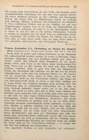 97-99 [Rezension] Brockmöller, Klemens, Christentum am Morgen des Atomzeitalters