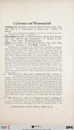I. Literatur und Wissenschaft (Nr.1-257)