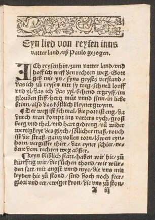 Eyn lied von reysen inns || vatter land/ vß Paulo gezogen. ||