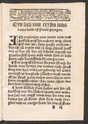 Eyn lied von reysen inns || vatter land/ vß Paulo gezogen. ||