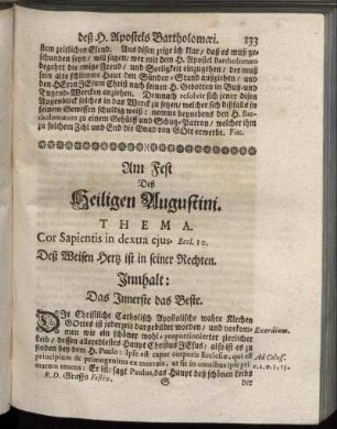 Am Fest Deß Heiligen Augustini.