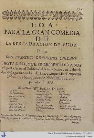 Loa para la Comedia de la Restauracion de Buda.