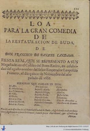 Loa para la Comedia de la Restauracion de Buda.