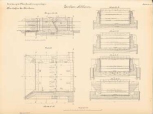 Mainkanalisierung. Floßhafen, Kostheim: Einlassschleuse: Aufsicht, Schnitte 1:100