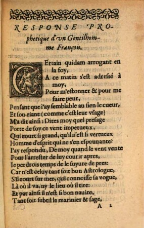Response Prophetiqve d'vn Gentil-homme François, Sur la demande à luy faicte par vn quidam, le iour de la feste sainct Barthelemy 24. d'Aoust dernier passé, 1572. Sur ce que pouuoyent signifier ou presager les vents impetueux qui couroyent ledit iour