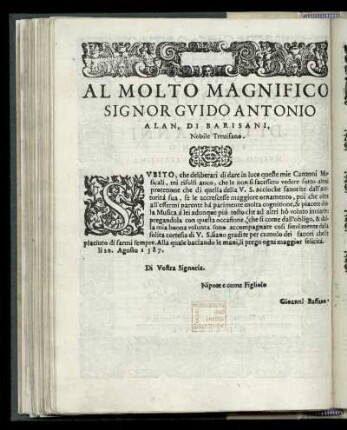 Dedikation an Guido Antonio Alan, Di Barisani
