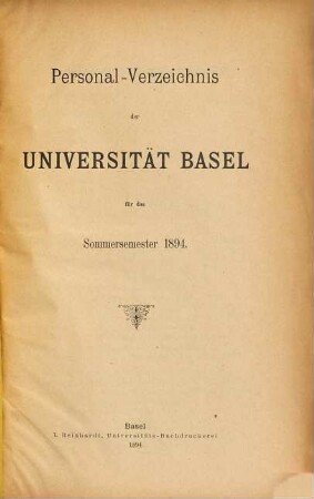 Personal-Verzeichnis der Behörden, Lehrer, Studierenden, akademischen Sammlungen, Anstalten, Kliniken und Seminare. 1894, SS