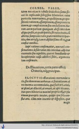 De Elocutione, tertia parte officij Oratoris.