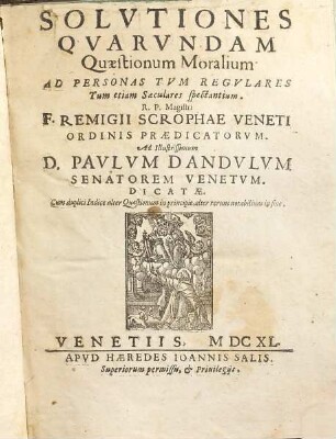 Solvtiones Qvarvndam Quaestionum Moralium Ad Personas Tvm Regvlares Tum etiam Saeculares spectantium