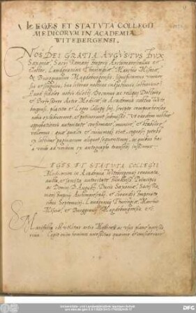 Leges Et Statuta Collegii Medicorum In Academia Witebergensi.