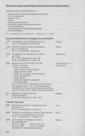 Studium generale/Sprachkurse/Kontaktstudien
