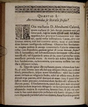 Quaestio I. An retinendus sit literalis sensus?