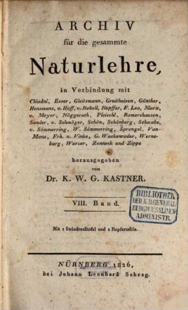 Archiv für die gesammte Naturlehre. 8. 1826