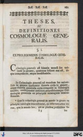 Cosmologia Generalis.