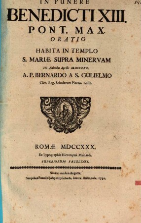 In funere Benedicti XIII. Pont. Max. oratio