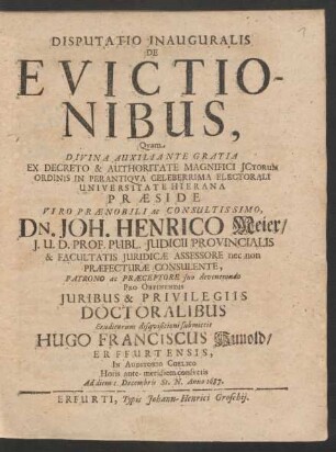 Disputatio Inauguralis De Evictionibus