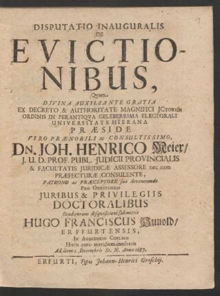 Disputatio Inauguralis De Evictionibus