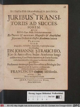 Disputatio Inauguralis Iuridica De Iuribus Transitoriis Ad Successorem