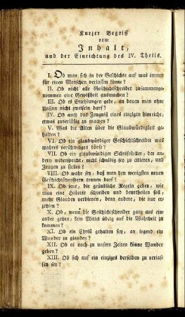 Kurzer Begriff vom Inhalt, und der Einrichtung des IV. Theils.