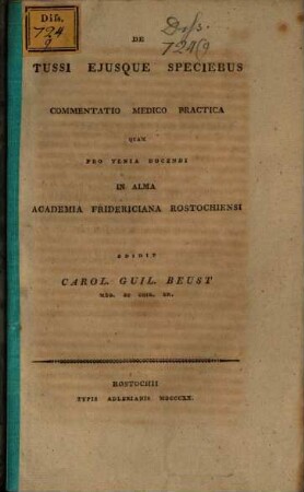 De tussi eiusque speciebus commentatio medico-practica