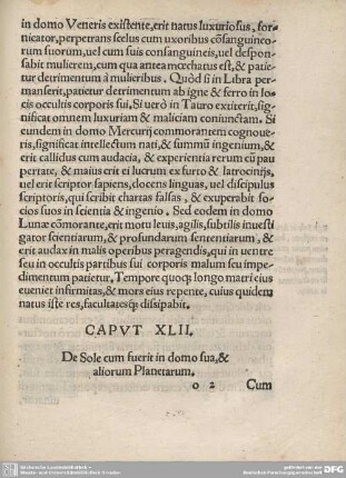 CAPUT XLII. De Sole cum fuerit in domo sua, & aliorum Planetarum.