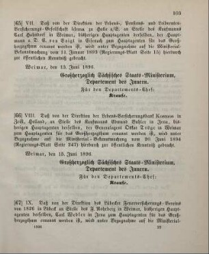 65. Ministerial-Bekanntmachung, betreffend Wechsel in der Hauptagentur der Lebens-,Pensions- und Leibrenten-Versicherungs-Gesellschaft Iduna zu Halle a/S.